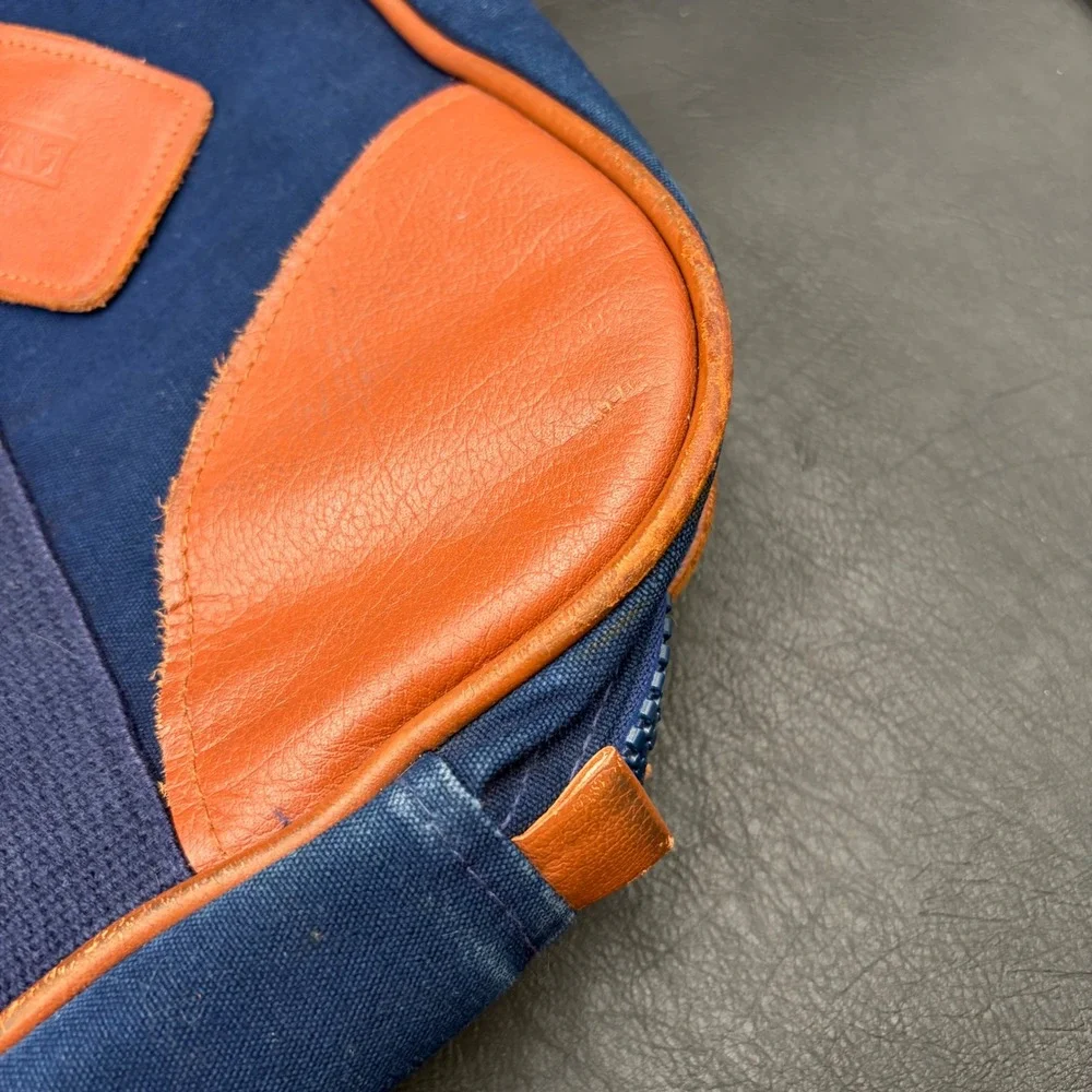 Vintage Lands End Deluxe Square Rigger Navy Blue Canvas Leather Briefcase Bag